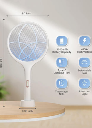 YISSVIC Electric Fly Swatter 4000V Bug Zapper Racket Dual Modes Mosquito Killer with Purple Mosquito Light Rechargeable for Indoor Home Office Backyard Patio Camping