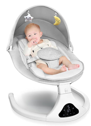Electric Baby Swing with Remote Control,5 Speeds&Portable&Cozy(0-12M,Grey) | Safety lock&secure harness,12 melodies&Bluetooth,8/15/30min timer,lightweight indoor/outdoor,soft washable seat,easy assembly