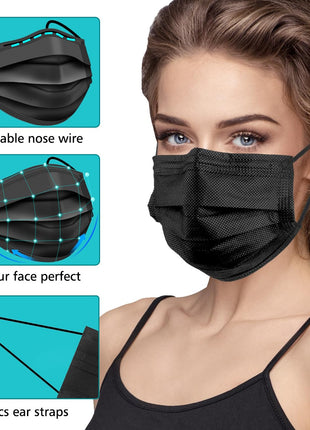 ZTANPS 100 PCS Disposable Face Masks, Black Disposable Masks, 3 Ply Protection Face Masks