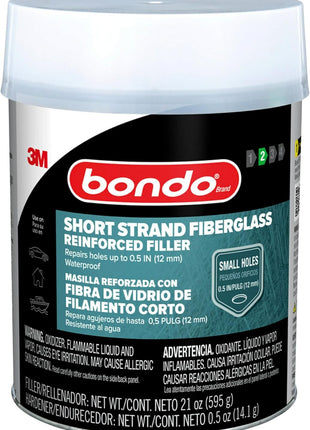 3M Bondo Short Strand Fiberglass Reinforced Filler 1.37 LB (621 g) with Bondo Cream Hardener 0.5 oz (14g), Repair Holes Up To 0.5 IN, Waterproof (SS-PT-ES)