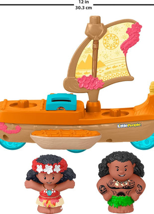 Fisher-Price Little People Toddler Toy Disney Princess Moana & Maui's Canoe Sail Boat with Figures for Pretend Play Ages 18+ Months