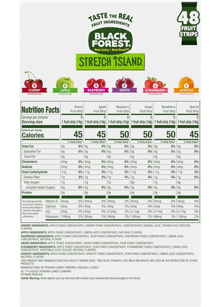Black Forest, Stretch Island, Fruit Strips, Cherry, Apple, Raspberry, Grape, Strawberry, and Apricot, Zero Grams Added Sugar Non-GMO, 48 ct