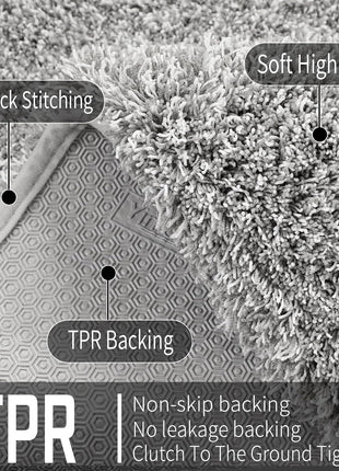 Yimobra Bathroom Rugs Non Slip Washable, Ultra Soft and Water Absorbent Bath Mats, Fluffy Shower Mat Outside, Plush Matts for Bathroom Floor/Sink, 24X17, Home Decor Accessories, Light Gray and White