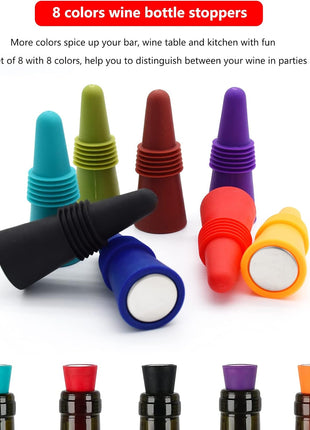 Wine Stoppers Beverage Bottle Sealer Soft Silicone Wine Bottle Stoppers Corks with Grip Top for Keeping Wine Champagne Fresh, 8 Pack