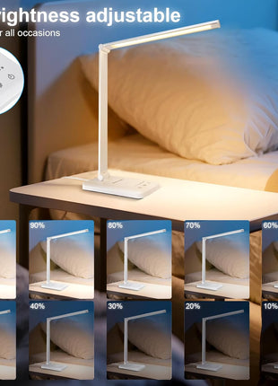 White crown LED Desk Lamp Dimmable Table Lamp Reading Lamp with USB Charging Port, 5 Lighting Modes, Sensitive Control, 30/60 Minutes Timer (White, First-Generation)