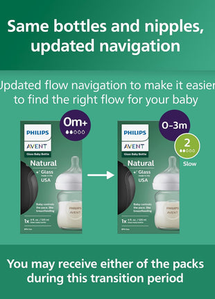 Philips Avent Natural Glass Baby Bottles with Natural Response Nipples (Slow Flow, Flow 2), 4oz, 4-Pack, SCY910/04