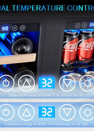24 Inch Wine and Beverage Fridge, Wine Refrigerator Dual Zone Hold 20 Bottles and 78 Cans,Built-In or Freestanding Digital Touch Control | Under Counter or Freestanding Wine Fridge Hold 20 Bottles and 78 Cans, Digital Touch Control