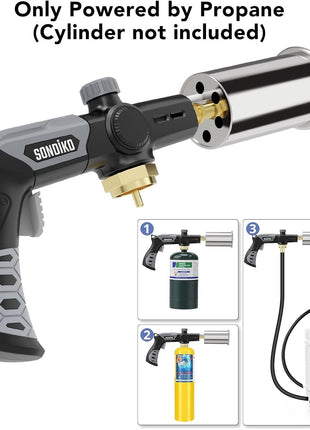 Sondiko Powerful Grill & Cooking Propane Torch L8010, Sous Vide, Welding Torch, Adjustable Wood Torch Burner for Searing Steak, BBQ, Campfire Starter(Black, Grey) Propane Tank Not Included