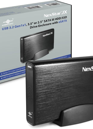 Vantec NexStar JX, USB 3.2 Gen1x1, 3.5" or 2.5" SATA III HDD/SSD Drive Green Enclosure with eSATA (NST-358SU3-BK), Black