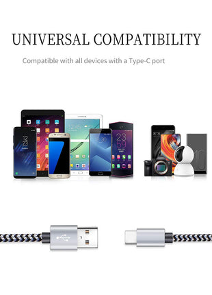 USB C Cable 6ft 5Pack, 3A Fast Charging Nylon Braided Type C Cord | Tpc001 USB C Charger Cable with Durable Braided Design, Compatible with Samsung Galaxy S10e S10 S9 S8 Plus Note 9 A80 A50 A20