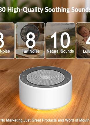 Kipcush White Noise Sound Machine with Nursery Lamp, Mood Lighting, 7 Colour Night Light, 30 Soothing Sounds for Baby/Adult. Timer, Plug in, Memory Function, Touch Control