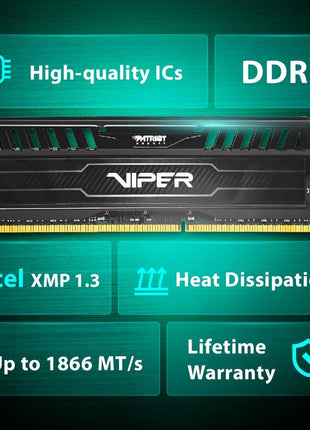 Patriot Viper 3 DDR3 RAM 16GB (2X8GB) 1866MHz CL10 Desktop Memory | Voltage: 1.5v; Supports Intel XMP; Module type: UDIMM.