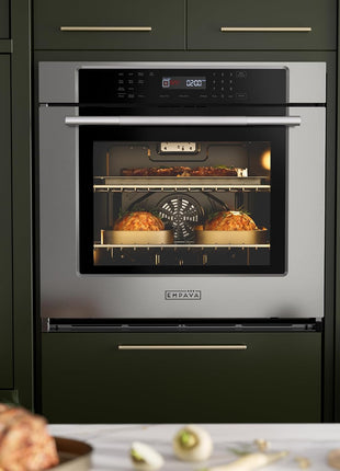 Empava 30 inch Electric Single Wall Oven with 10 Cooking Funcitons, Built-in Convection System with Screen Touch Control, Air Fry, Self-cleaning