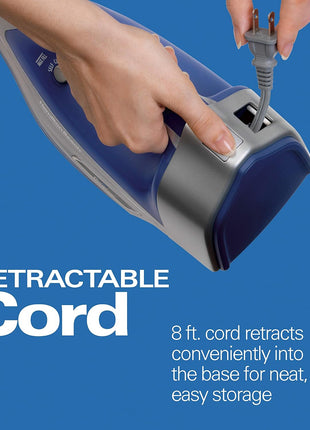 Hamilton Beach Steam Iron For Clothes With Adjustable Steam Settings | Scratch-Resistant Durathon Soleplate | 8' Retractable Cord | 3-Way Auto Shutoff | Anti-Drip | 1500 Watts | Blue