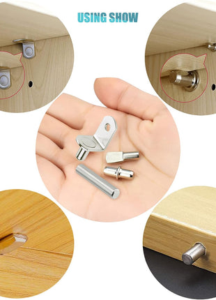 104Pcs Shelf Pins Kit,4 Styles Nickel Plated Shelf Support Pegs,Bookshelf Pegs for Shelves,Cabinet Shelf Bracket Pegs Shelf Pins Holders for Kitchen Furniture & Closet ( 5mm & 1/4inch )
