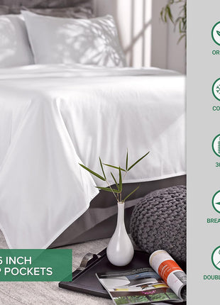 King Sheets by Pure Bamboo, Genuine 100% Organic Viscose Derived from Bamboo Bed Sheet Set, Soft & Cooling, Double Stitching, 2 Year Quality Promise (King, White)