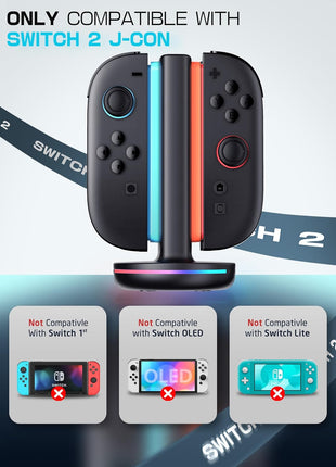 SUPCASE Charging Dock for Nintendo Switch 2 Joy Con, Black | Supports Dual-Side Charging, 9 Light Modes, Magnetic Controller, Fast Charger Stand Station