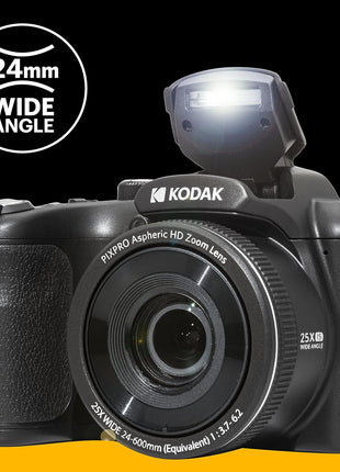 Kodak PIXPRO AZ255-BK 16MP Digital Camera 25X Optical Zoom 24mm Wide Angle Lens Optical Image Stabilization 1080P Full HD Video 3 inch LCD Vlogging Camera (Black)