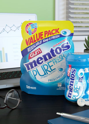 Mentos Pure Fresh Sugar Free Chewing Gum with xylitol, Fresh Mint, 120 Piece Bulk Resealable Bag (Pack of 1)