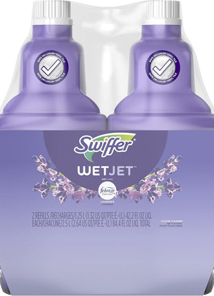 Swiffer WetJet Multi Purpose Floor Cleaner Solution with Febreze Refill, Hardwood Floor Cleaner, Lavender Scent, 1.25 Liter  42.2 Fl Oz (Pack of 2)