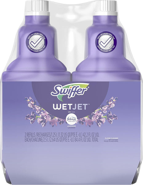 Swiffer WetJet Multi Purpose Floor Cleaner Solution with Febreze Refill, Hardwood Floor Cleaner, Lavender Scent, 1.25 Liter  42.2 Fl Oz (Pack of 2)