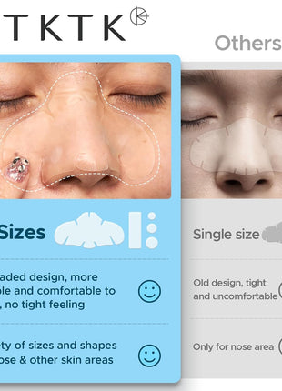 TKTK Hydrocolloid Nose Patches, XL Nose Pore Strips 91 x 48 mm, Large Hydrocolloid Acne Pimple Patches for Face, Cover Zit Blemishes & Absorb Oil (Nose Contoured, Strip, Dots 5 Sizes 112 Count)