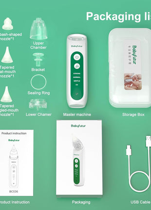 Babyfutur Electric Nasal Aspirator for Baby, Nose Sucker for Newborn Infants Toddlers with Adjustable 3 Suction Levels,3 Silicone Tips, Easy to Breathe & Reusable,Music Soothing Function