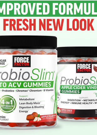 Force Factor ProbioSlim Apple Cider Vinegar Gummies | Keto ACV Gummies with Probiotics & Prebiotics to Support Digestion & Metabolism, Organic, Apple Flavor, 240 Gummies