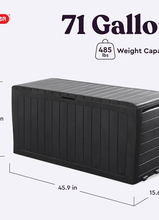 Keter Marvel Plus 71 Gallon Resin Deck Box-Organization and Storage for Patio Furniture Outdoor Cushions, Throw Pillows, Garden Tools and Pool Toys, Dark Grey