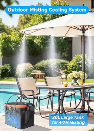 Ausic Portable Misting Systems, Outdoor Water Cooling Misters Set with 6000mAh Water Pump, 20L Bucket, 26FT (8M) Hose, 10*Clips/Ties for Sports/Patio/Umbrella/Pasture/Greenhouse/Canopy/Camping