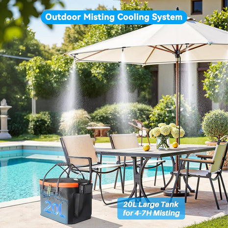 Ausic Portable Misting Systems, Outdoor Water Cooling Misters Set with 6000mAh Water Pump, 20L Bucket, 26FT (8M) Hose, 10*Clips/Ties for Sports/Patio/Umbrella/Pasture/Greenhouse/Canopy/Camping