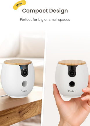 Furbo Mini 360° 2K QHD Pet Camera: Basic See, Talk & Toss Features, No AI Alerts, No Subscription Required, Dog & Cat Rotating Treat Dispenser w/Phone App, Smart Indoor Cam, 2-Way Audio & Night Vision