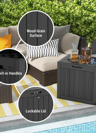 Mars Villa 31 Gallon Deck Box, Waterproof Weatherproof and UV Resistant Resin Storage Bin with Lockable Lid, for Outdoor Patio Furniture Cushions, Pool Supplies, Garden Tools, Black