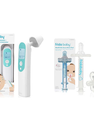Frida Baby Thermometer, 3-in-1 Infrared Thermometer for Ear, Forehead & Touchless + Frida Baby Medicine Pacifier, Medicine Syringe & Accu-Dose Pacifier