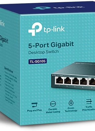 TP-Link TL-SG105, 5 Port Gigabit Unmanaged Ethernet Switch, Network Hub, Ethernet Splitter, Plug & Play, Fanless Metal Design, Shielded Ports, Traffic Optimization