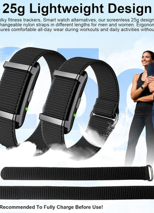 Smart Bracelet Fitness Trackers for Men Women, Smart Watch 24/7 Heart Rate Sleep Stress HRV Monitor, 170+ Sports Modes, 2 Bands, Free APP 01 (Black)