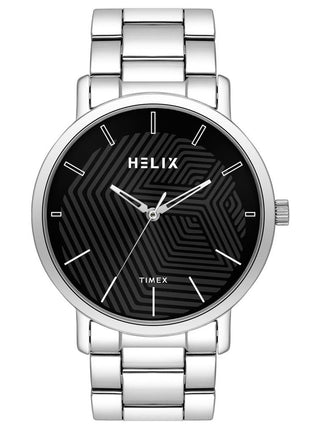 Helix by Timex Analog Watch for Man with Black Round Dial & Silver Stainless Steel Bracelet Band Water Resistant Men's Wrist Watches - TW053HG01