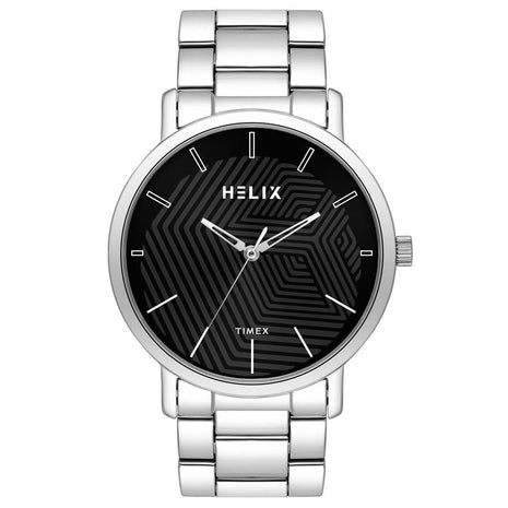 Helix by Timex Analog Watch for Man with Black Round Dial & Silver Stainless Steel Bracelet Band Water Resistant Men's Wrist Watches - TW053HG01
