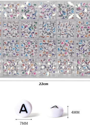 1400 Pieces 4x7mm White Round Acrylic Alphabet Letter Beads A-Z Heart Pattern Beads and Crystal Line for Jewelry Making Bracelets Necklaces Key Chains