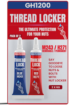 GH1200-6gx2 Pack Thread Lock Medium and Strong Strength for Nuts, Bolts, and Metals, Threadlocker Lock Tight & Seal Fasteners with Stable and Consistent Performance
