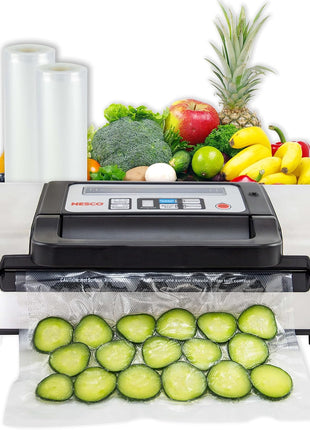 Nesco Deluxe Food VS-12 Vacuum Sealer, 130 Watts, Kit Bags & Viewing Lid, Compact, Silver