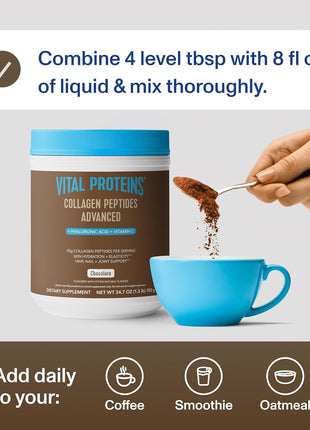 Vital Proteins Collagen Peptides Advanced, Hydrolyzed Peptides with Hyaluronic Acid and Vitamin C - Chocolate Flavor Powder, 24.7oz (Pack of 2)