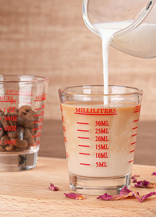 Measuring cup Espresso Shot Glass Liquid Heavy Glass Wine Glass 26 Incremental Measurement 1oz, 6 Tsp, 2 Tbs, 30ml (2 pack red)