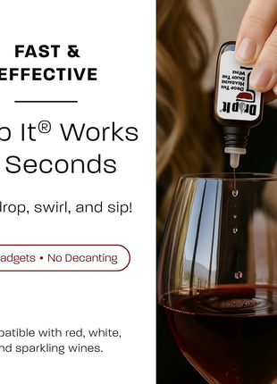 Drop It Wine Drops, Original - 10 mL, 2 Pack - Naturally Reduces Sulfites & Tannins in Red, White & Sparkling Wines - Portable, Easy to Use - Treats Up to 55 Glasses/9 Bottles of Wine Each - USA Made