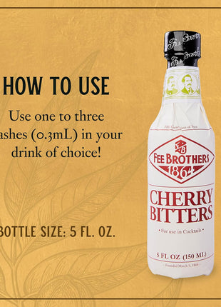 Fee Brothers Cherry Cocktail Bitters, 5 fl oz (150ml) | Aromatic Cocktail Mixer & Concentrated Flavoring, Gluten Free, Vegan-Friendly