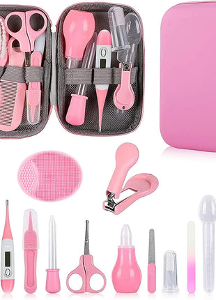Baby Grooming Kit, Infant Safety Care Set with Hair Brush Comb Nail Clipper Nasal Aspirator,Baby Essentials Kit for Newborn Girls Boys (Pink Baby Grooming kit)
