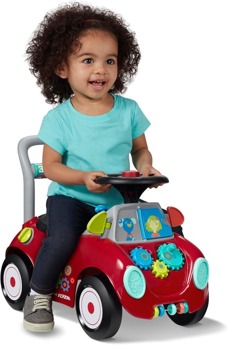 Radio Flyer Busy Buggy, Toddler Ride On Toys, for Toddlers 1-3 | 3-in-1 Push Walker Ride On Car with 17 Sensory Activities, Anti-Tip Feature, Horn and Gears, 42 lb Capacity