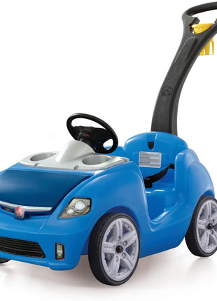 Step2 Whisper Ride II Kids Push Car, Ride-On Car with Seat Belt and Horn, Quick Fold Handle, Stroller Alternative, Toddlers and Preschoolers Ages 18+ Months, Blue