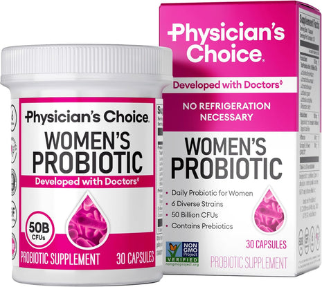 Physician's CHOICE Probiotics for Women   PH Balance, Digestive, UT, & Feminine Health   50 Billion CFU   6 Unique Strains for Her   Organic Prebiotics, Cranberry Extract+   Women Probiotic   30 CT