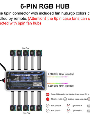 PANO-MOUNTS 120mm 6-Pin Infinity Mirror RGB Computer PC Case Fans with 6-Pin Fan Hub and Adjustable Color Controlled by Remote 3-Pack Black